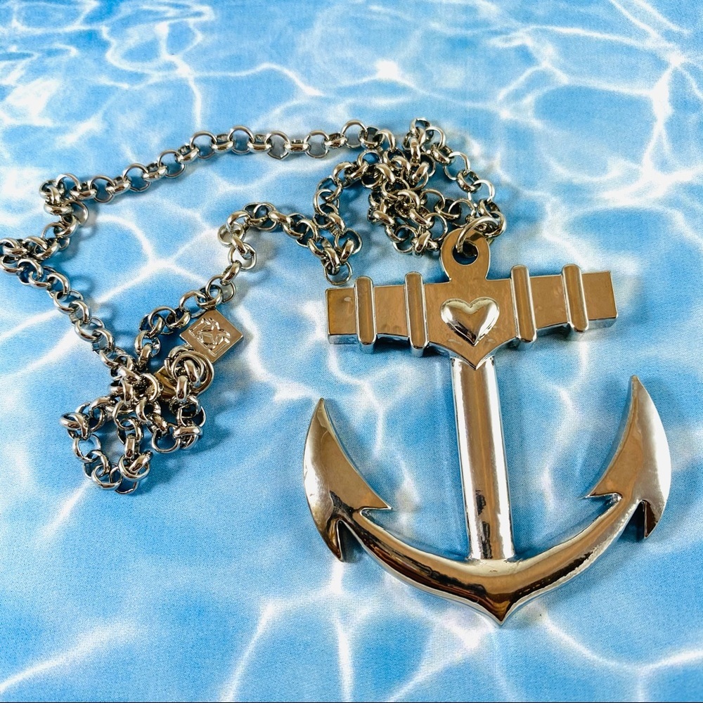 Large silver-tone Anchor pendant necklace sailor pinup